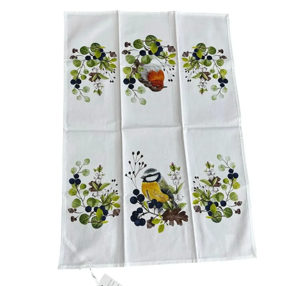 NWT Kitchen tea bar chefs towel 100% cotton colorful birds motif NEW